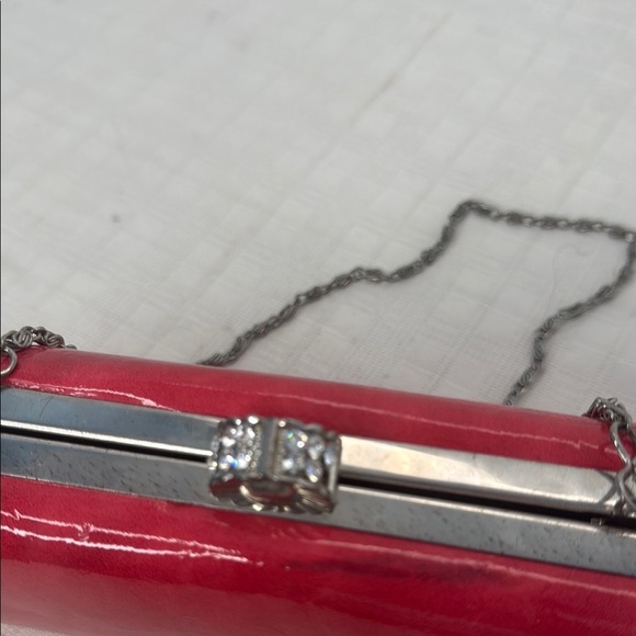 Jessica McClintock glossy Red with silver tone hardware Clutch - Picture 6 of 8